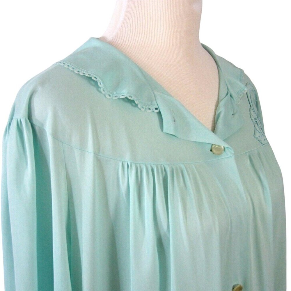 Lorraine Size Medium Button Front Robe Green Nylo… - image 2